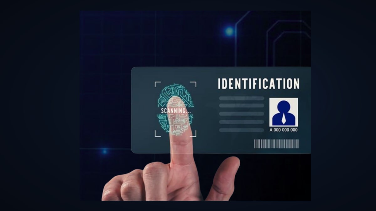 Xhavic Identity module — digital identification card with fingerprint scan representing privacy-first KYC